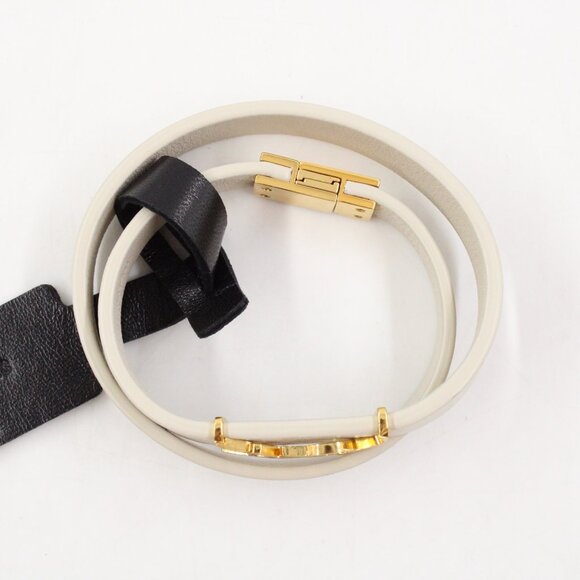 NWT Saint Laurent Cassandre Double Wrap Leather Bracelet in Cream & Gold - Picture 3 of 12